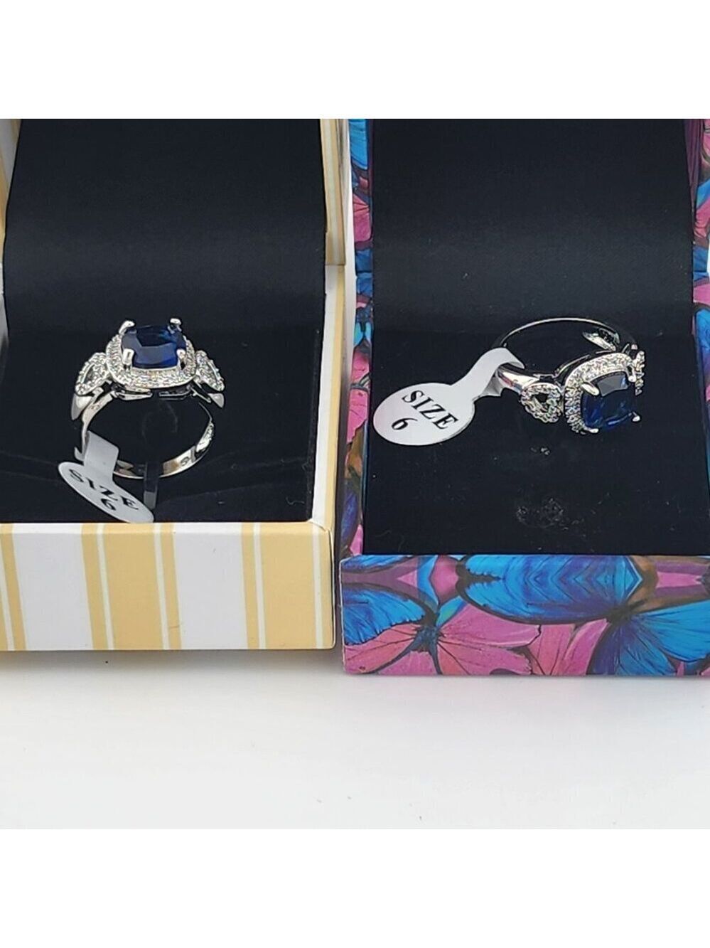 Brand New Gold Plated Double Heart Blue gemstone Ring - Picture 3 of 8